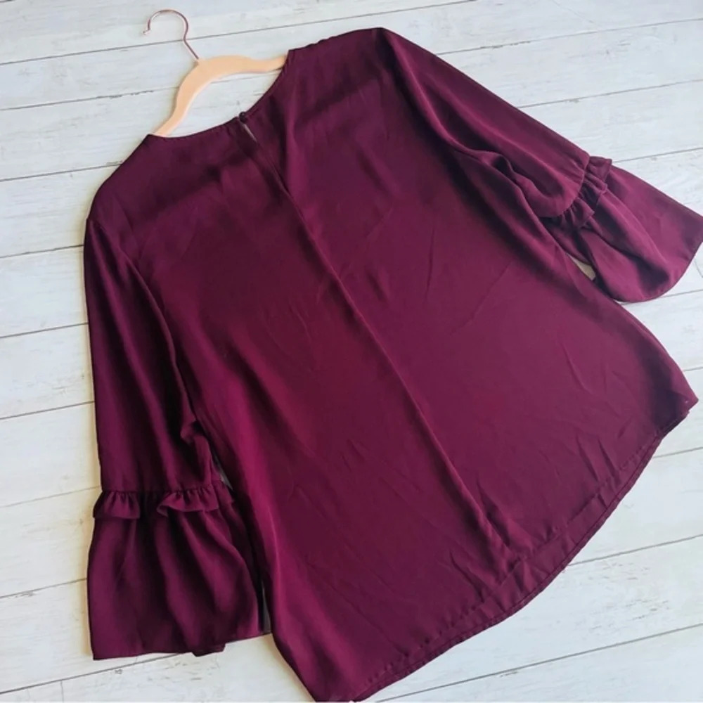 PRIMARK Burgundy Bell Sleeve Top Size 12 - Picture 11 of 11